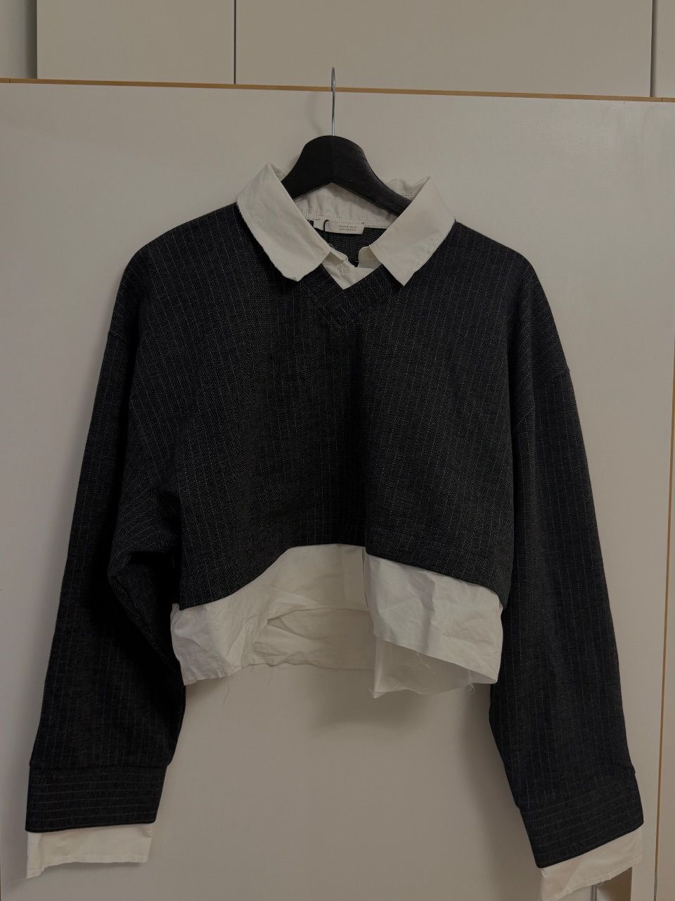 Zara Graues Crop Top Oberteil mit Hemd Stil Size M