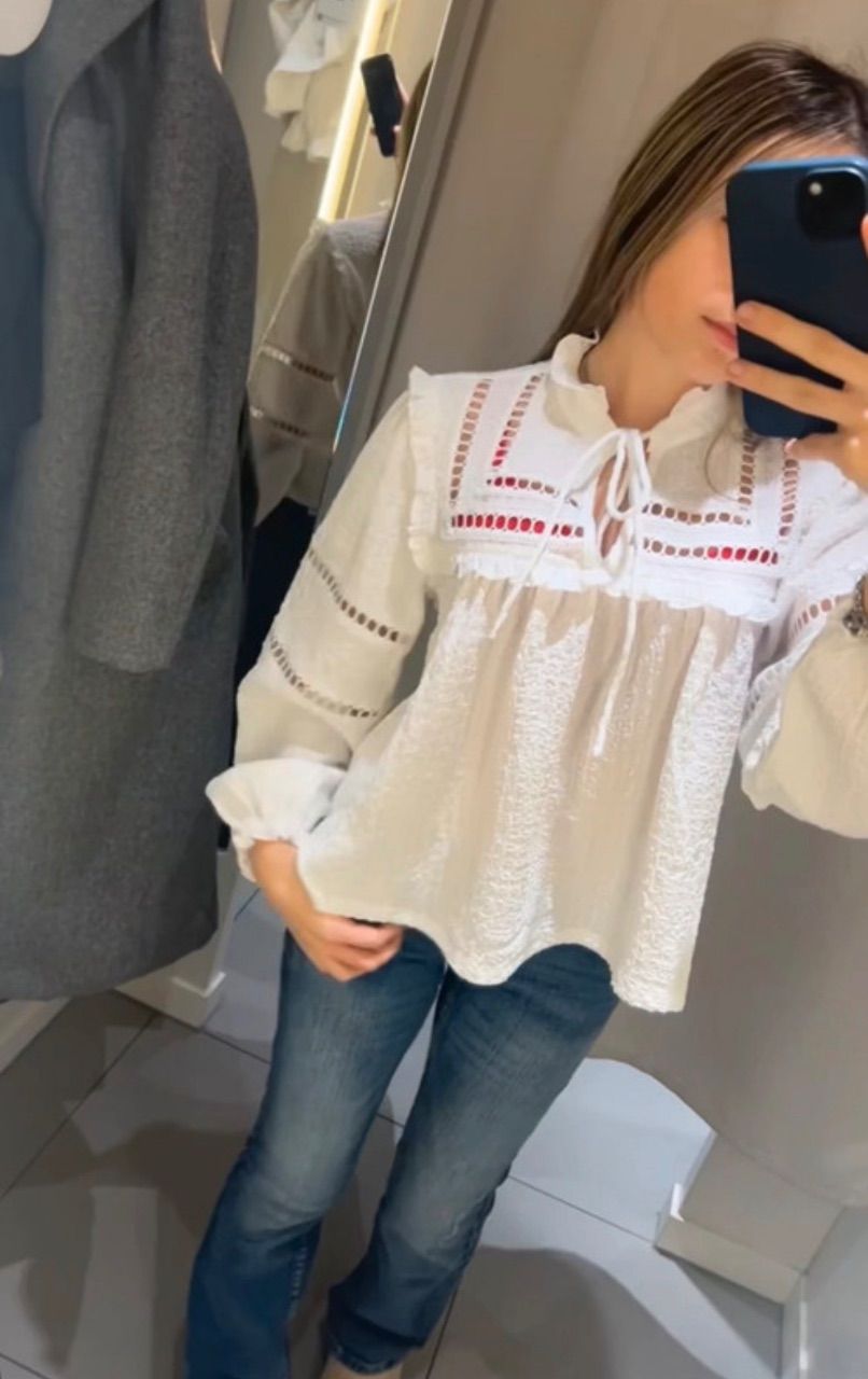 H&M H&M Bluse in weiß mit Lochstickerei / boho chic style - Größe XS  Size XS