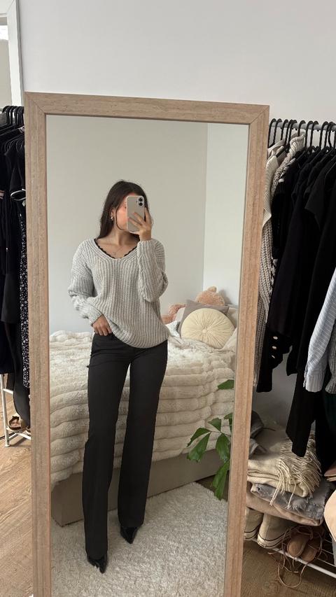 Reserved Reserved grauer Grobstrick Pullover mit Spitze Gr. 36 Size S