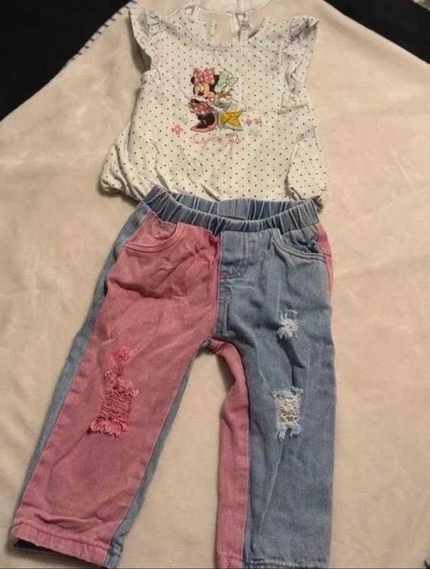 Disney Mädchen Set Disney Minnie Maus Shirt Gr. 74 + Jeans Hose rosa blau 9–12 Monate Size 74