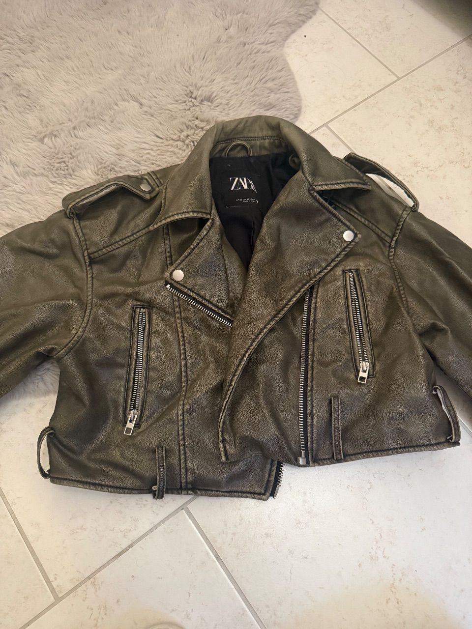 Zara Zara Lederjacke grün Size XS