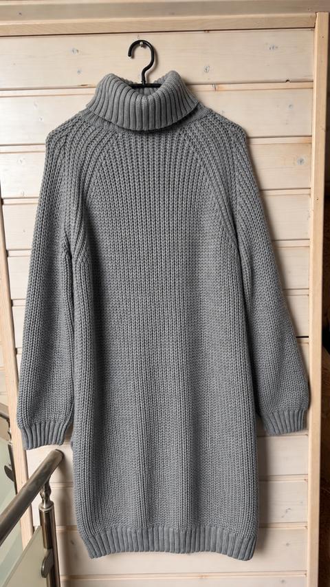Sonstige Langarm Pullover-Kleid grau mit Rollkragen und seitlichen Schlitzen Size L