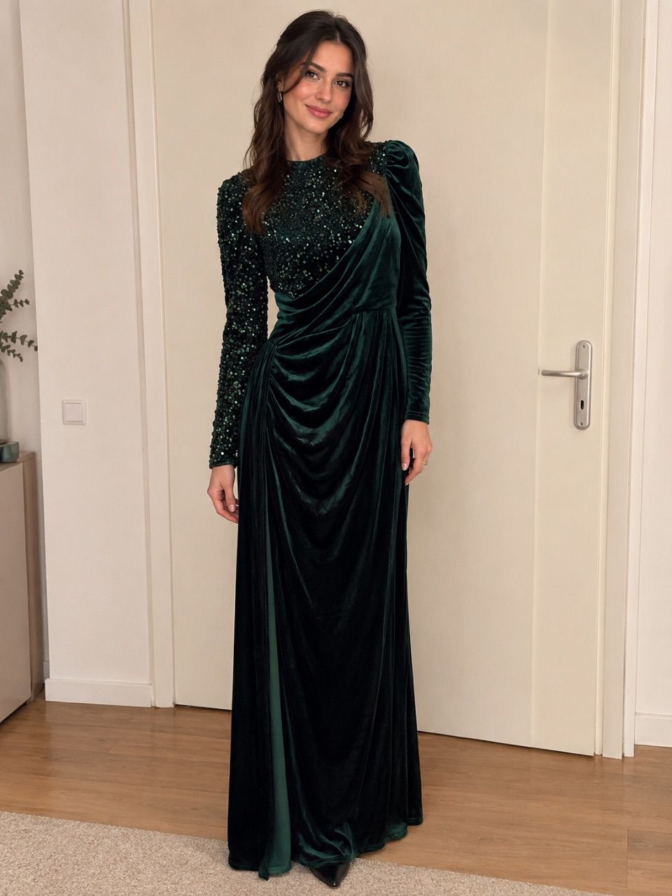 Shein Elegantes dunkelgrünes Abendkleid  Size M