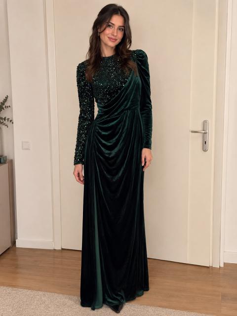 Shein Elegantes dunkelgrünes Abendkleid Size M