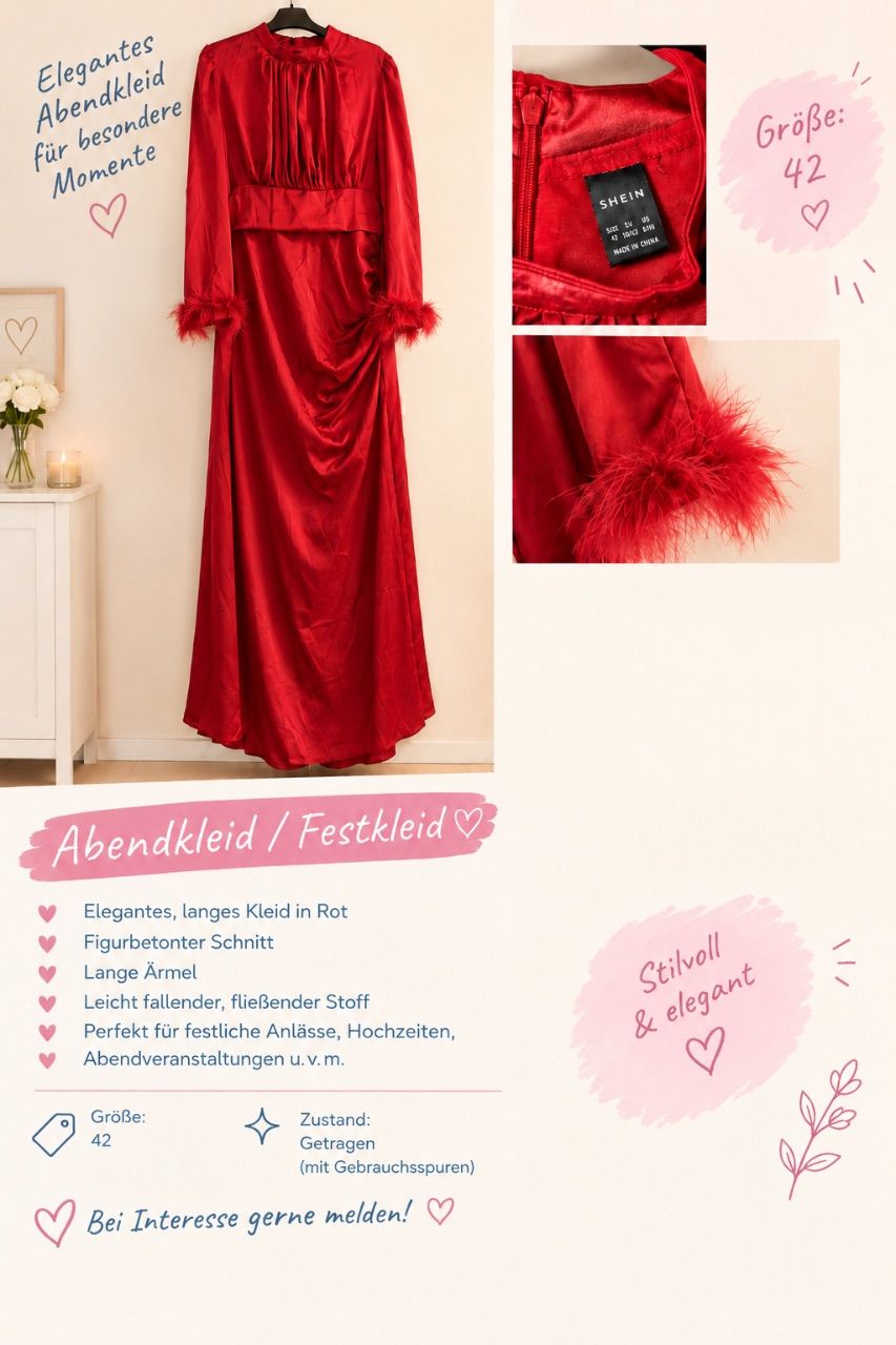 Shein Elegantes rotes Abendkleid  Size 42