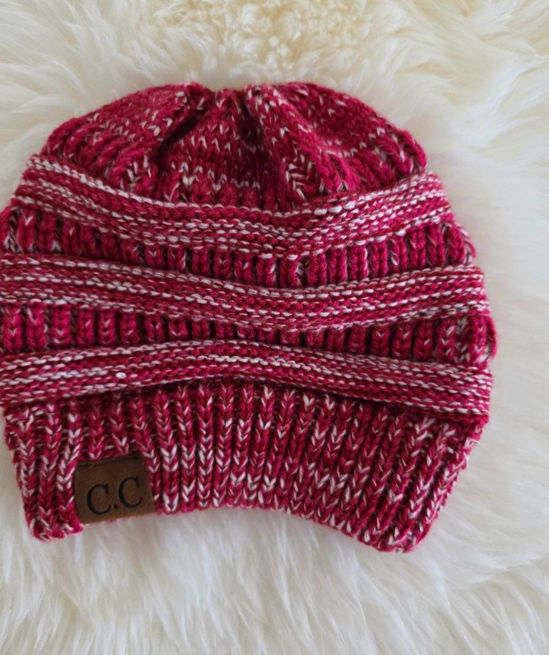 Pink meliertes strick beanie,Zopföffnung Size Einheitsgröße