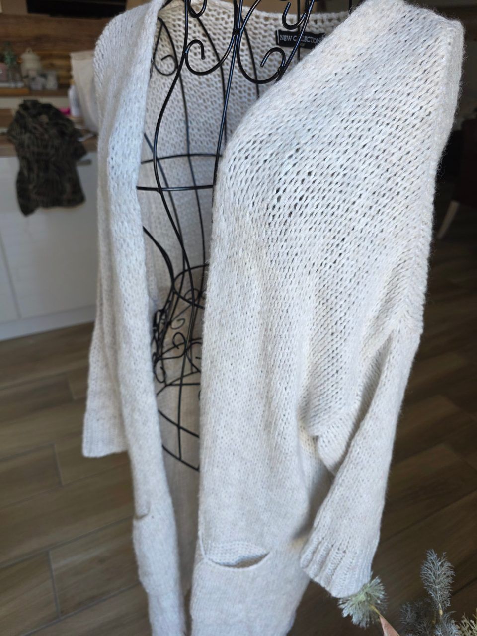 Lange Oversize Strickjacke Cardigan Creme Beige – New Collection Italy – mit Tas