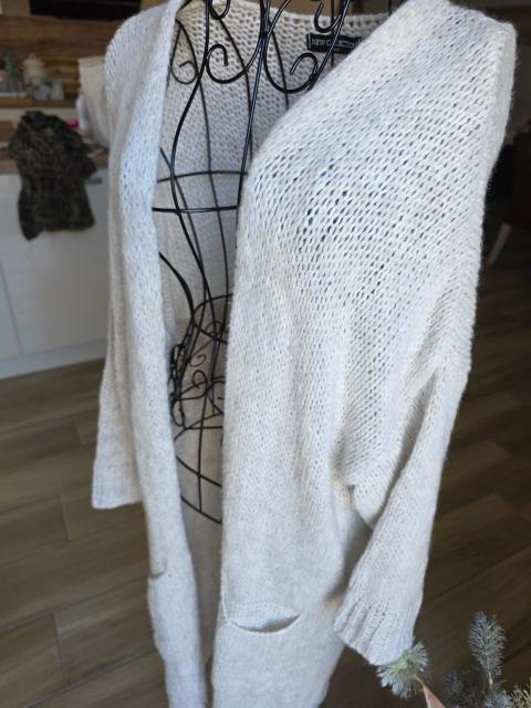 Lange Oversize Strickjacke Cardigan Creme Beige – New Collection Italy – mit Tas