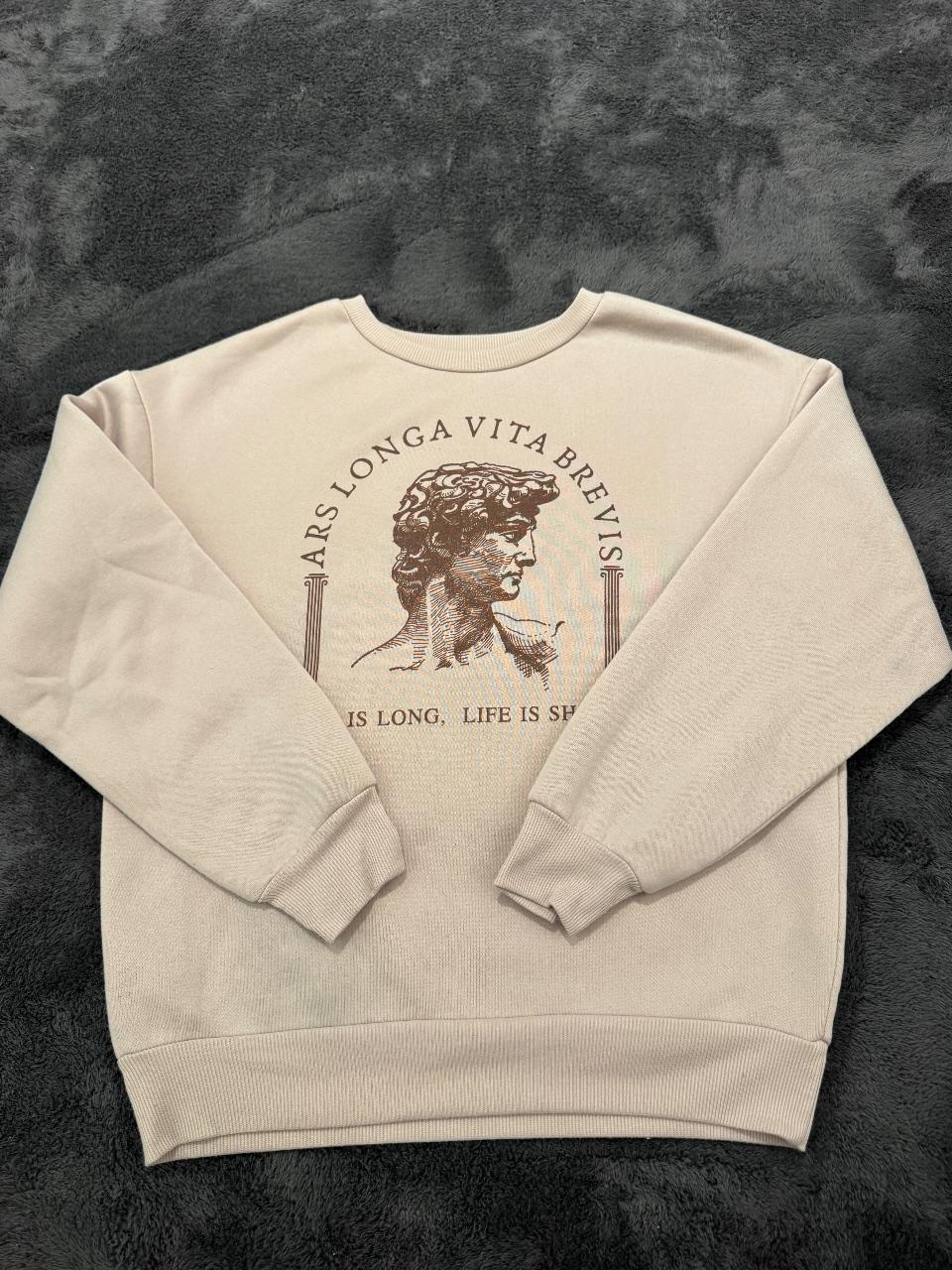 Sweatshirt XS beige braun "Ars Longa Vita Brevis" Print Kunst Grafik