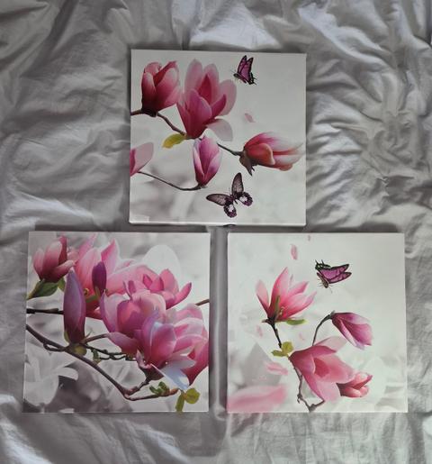 3er Set Blumenleinwand