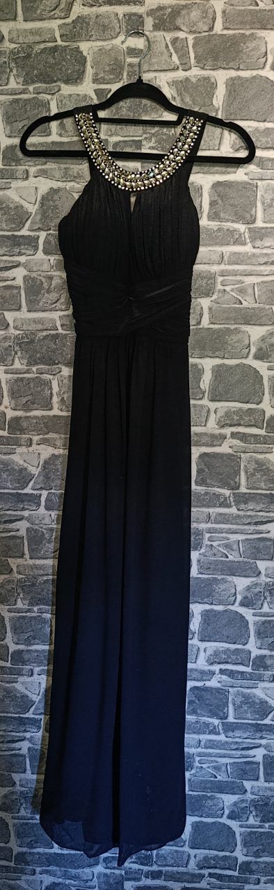 Charms Elegantes bodenlanges Abendkleid in Schwarz mit Schmuckkragen Size S