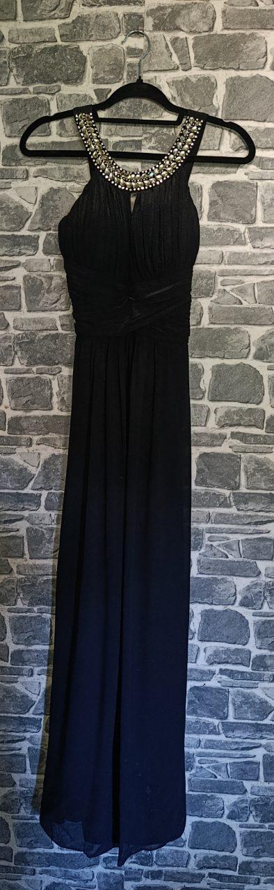 Charms Elegantes bodenlanges Abendkleid in Schwarz mit Schmuckkragen Size S