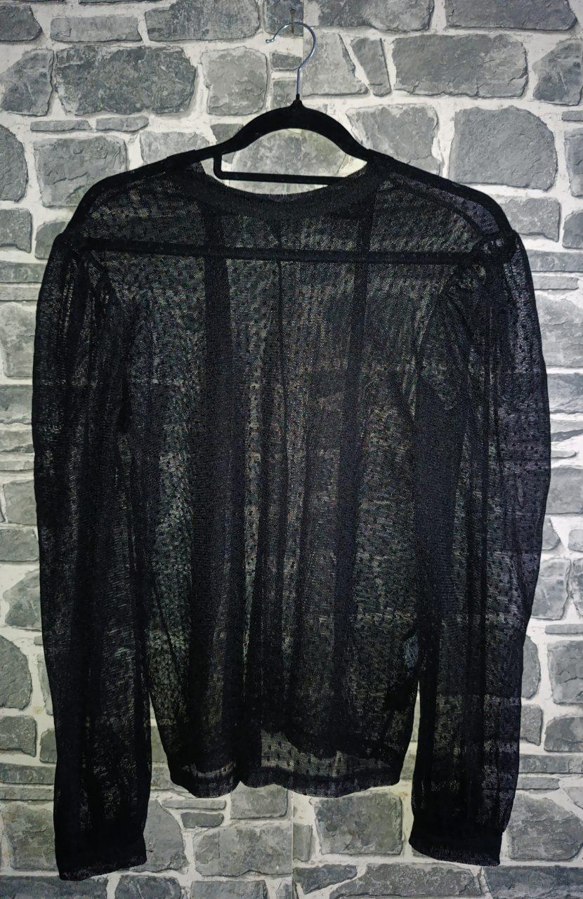 Schwarze, transparente Langarm-Bluse mit Nackenschleife