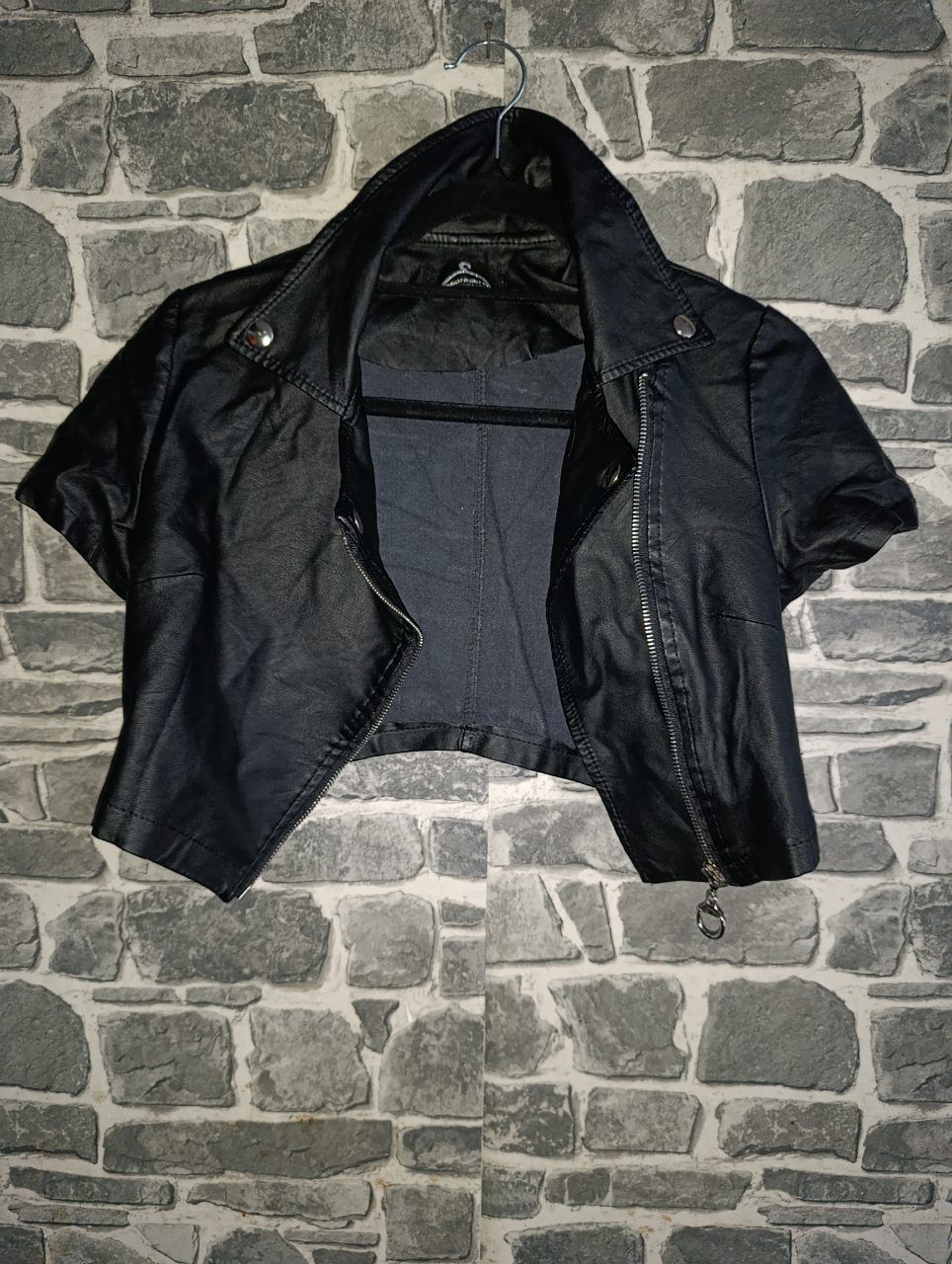 Ohne Marke Stylische Cropped Bikerjacke (Kurzarm) Schwarz Size S