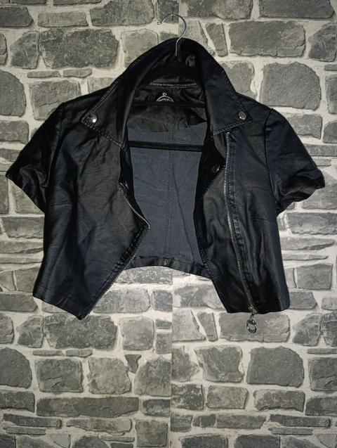 Ohne Marke Stylische Cropped Bikerjacke (Kurzarm) Schwarz Size S