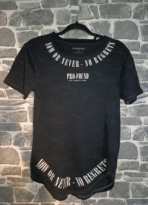 Primark Primark T-Shirt „Now or Never“ Custom Black Look Size S