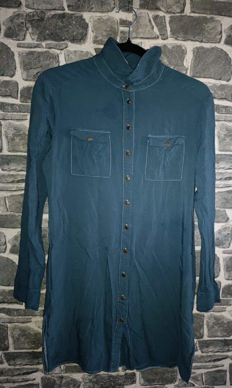 Atmosphere Schönes Hemdblusenkleid / Longbluse in Petrol Size S