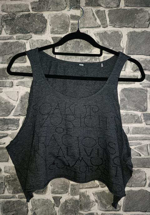 Ohne Marke Lässiges Crop-Top in Dunkelgrau mit Allover-Schriftzug Size L