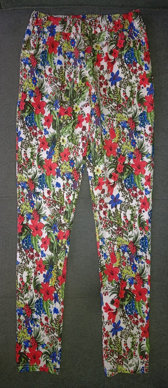 H & Z Fashion Farbenfrohe Stretch-Hose mit Blumen- & Farnmuster Size L