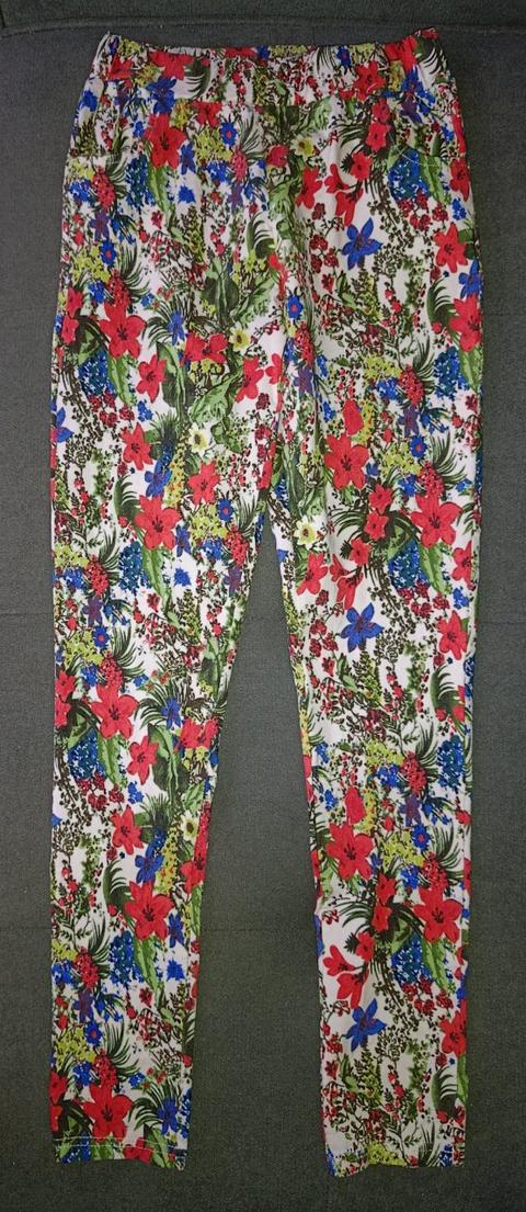 H & Z Fashion Farbenfrohe Stretch-Hose mit Blumen- & Farnmuster Size L