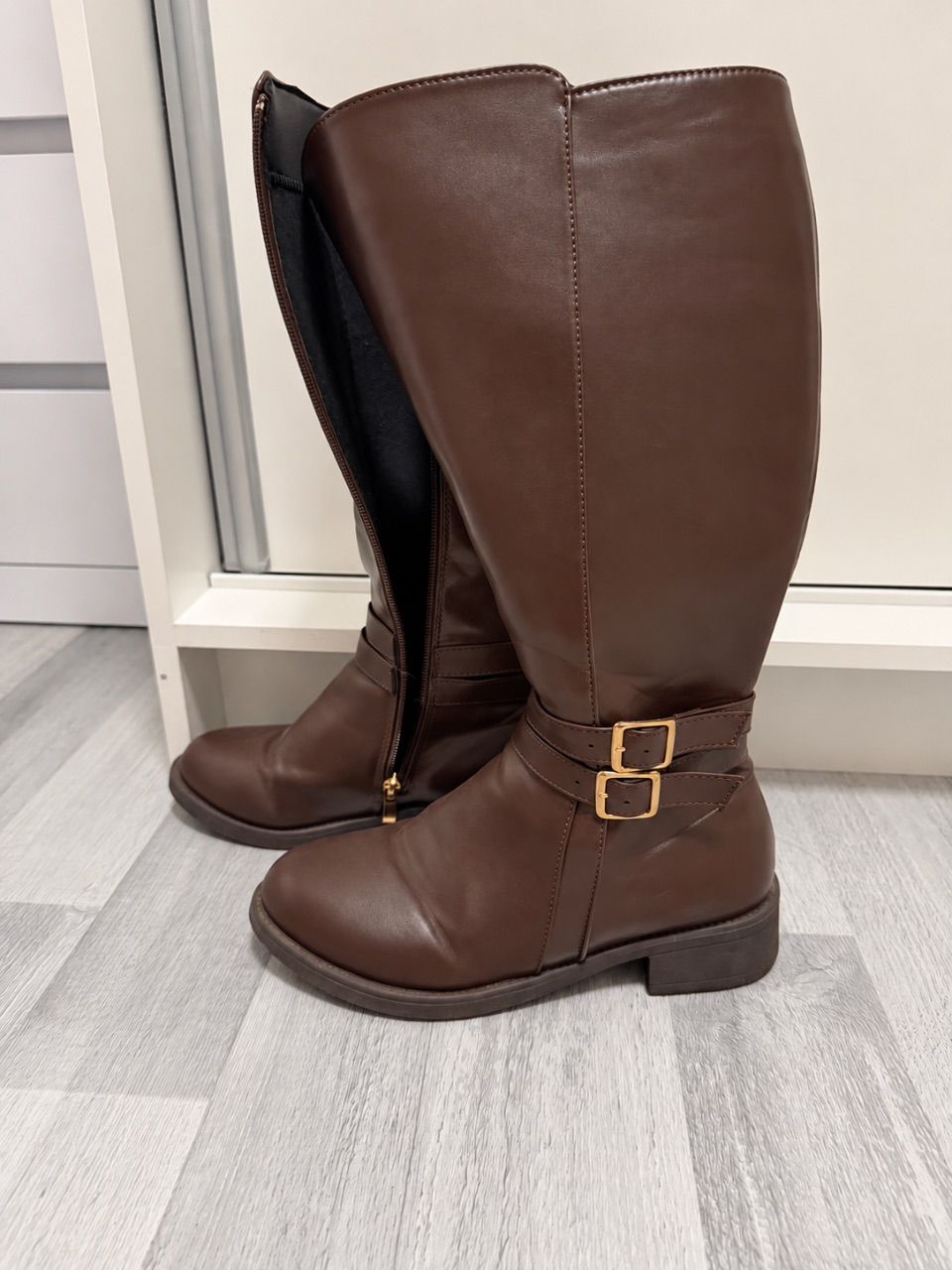 Ohne Marke 🤎 Braune kniehohe Stiefel mit goldenen Schnallen | Gr. 38 Size 38