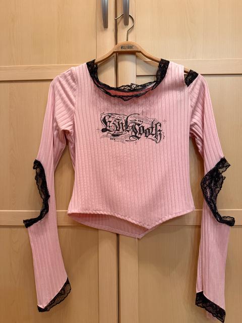 Ohne Marke Y2K Lolita Cyber Gothic / Fairycore Spitzen-Top Rosa/Schwarz