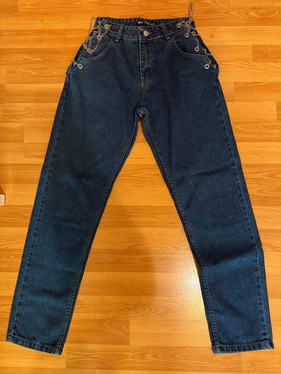 Ohne Marke Sexy Y2K Jeans mit Ketten & Cut-Outs an der Hüfte | Blue Zero | Gr. 38 / M Size S