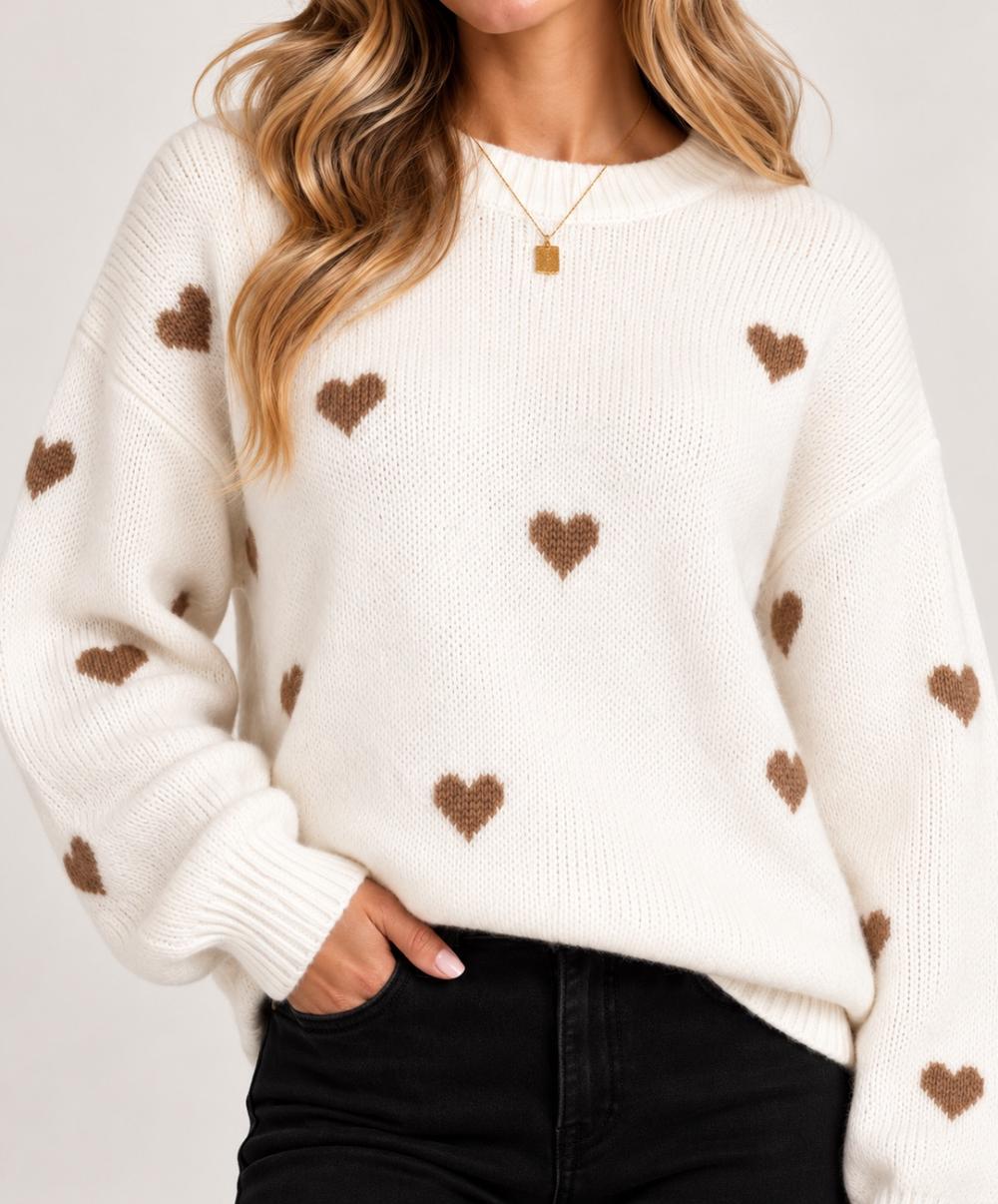 Damen Pullover mit Herzmuster – Oversize