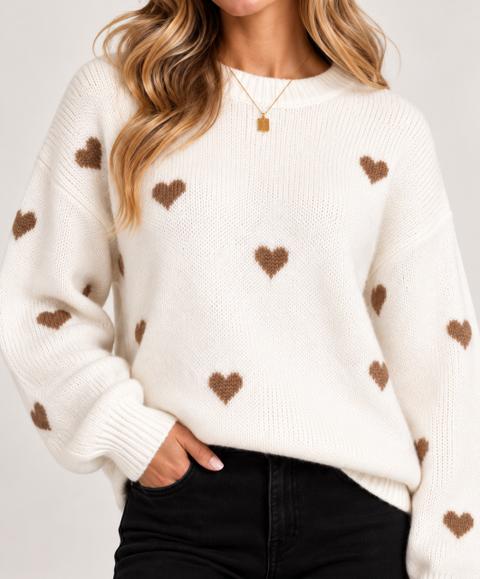 Ladu Damen Pullover mit Herzmuster – Oversize Size S