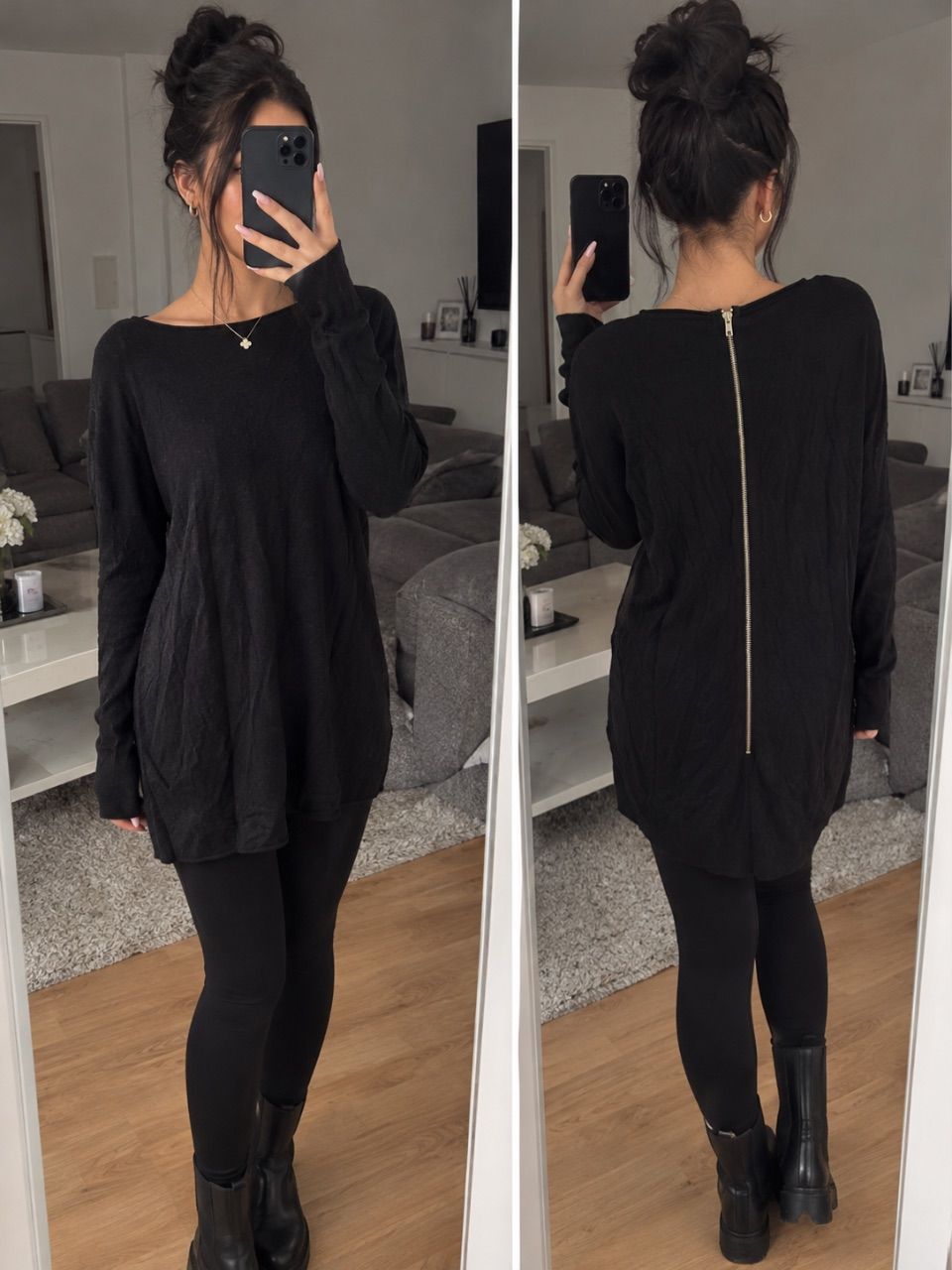 Atmosphäre   Schwarzer Pullover mit Reißverschluss hinten Size XS