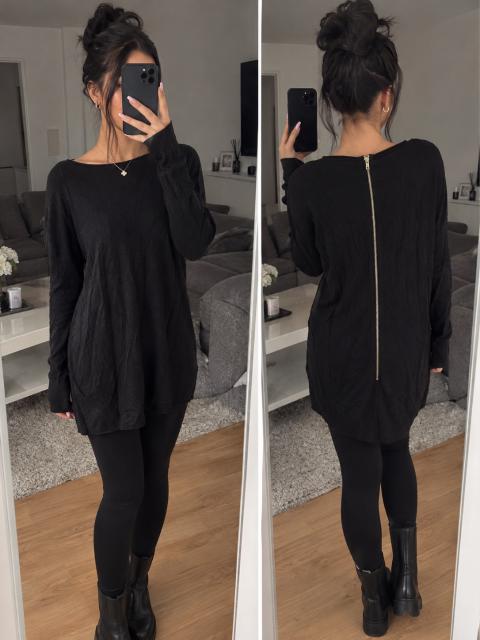 Atmosphäre Schwarzer Pullover mit Reißverschluss hinten Size XS