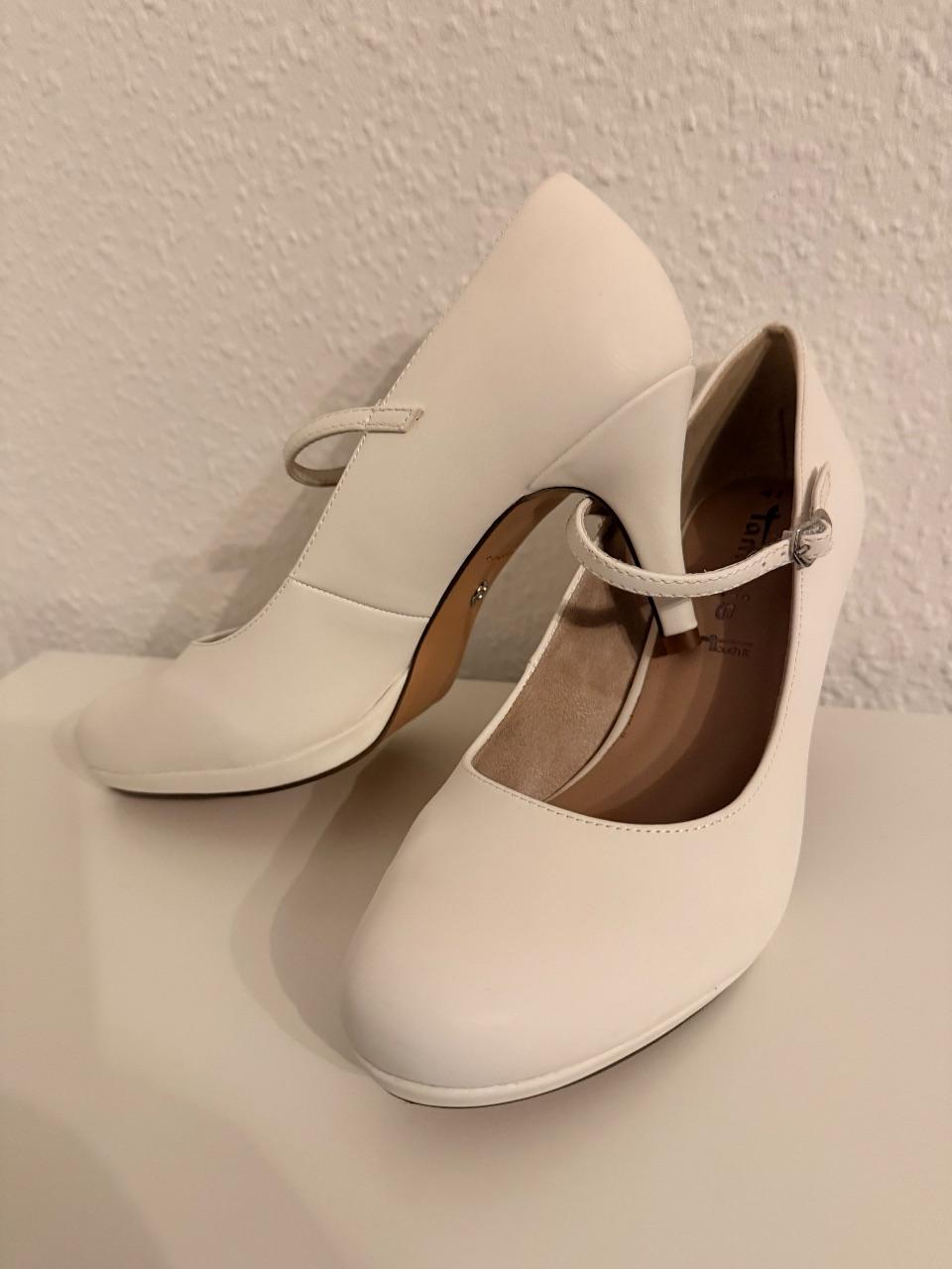 Weiße Tamaris Pumps mit Riemchen – Gr. 41