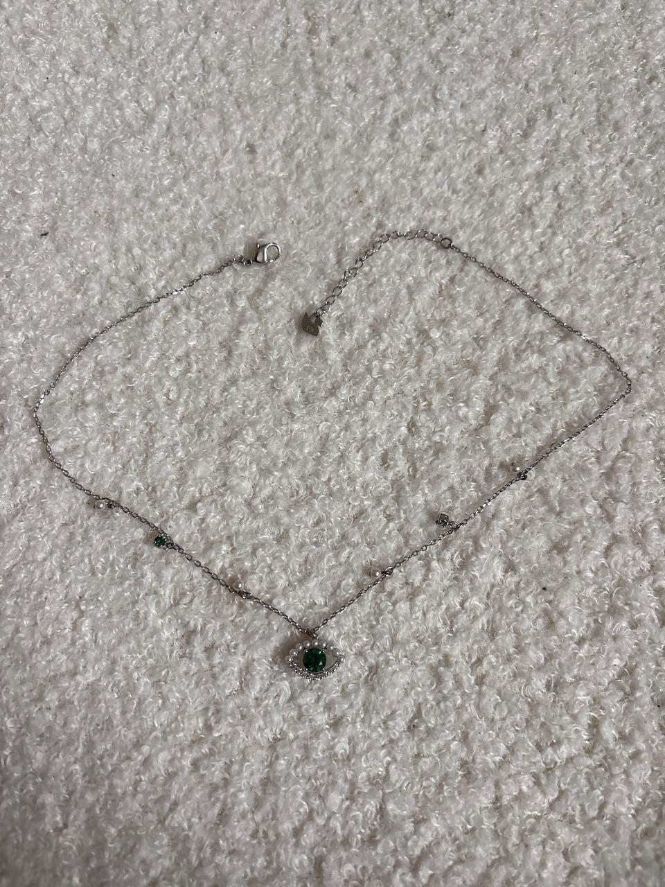 Silberne Swarovski Kette mit grünen Auge