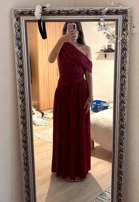 DressBetty Schickes Burgunderrotes langes Maxikleid Size S