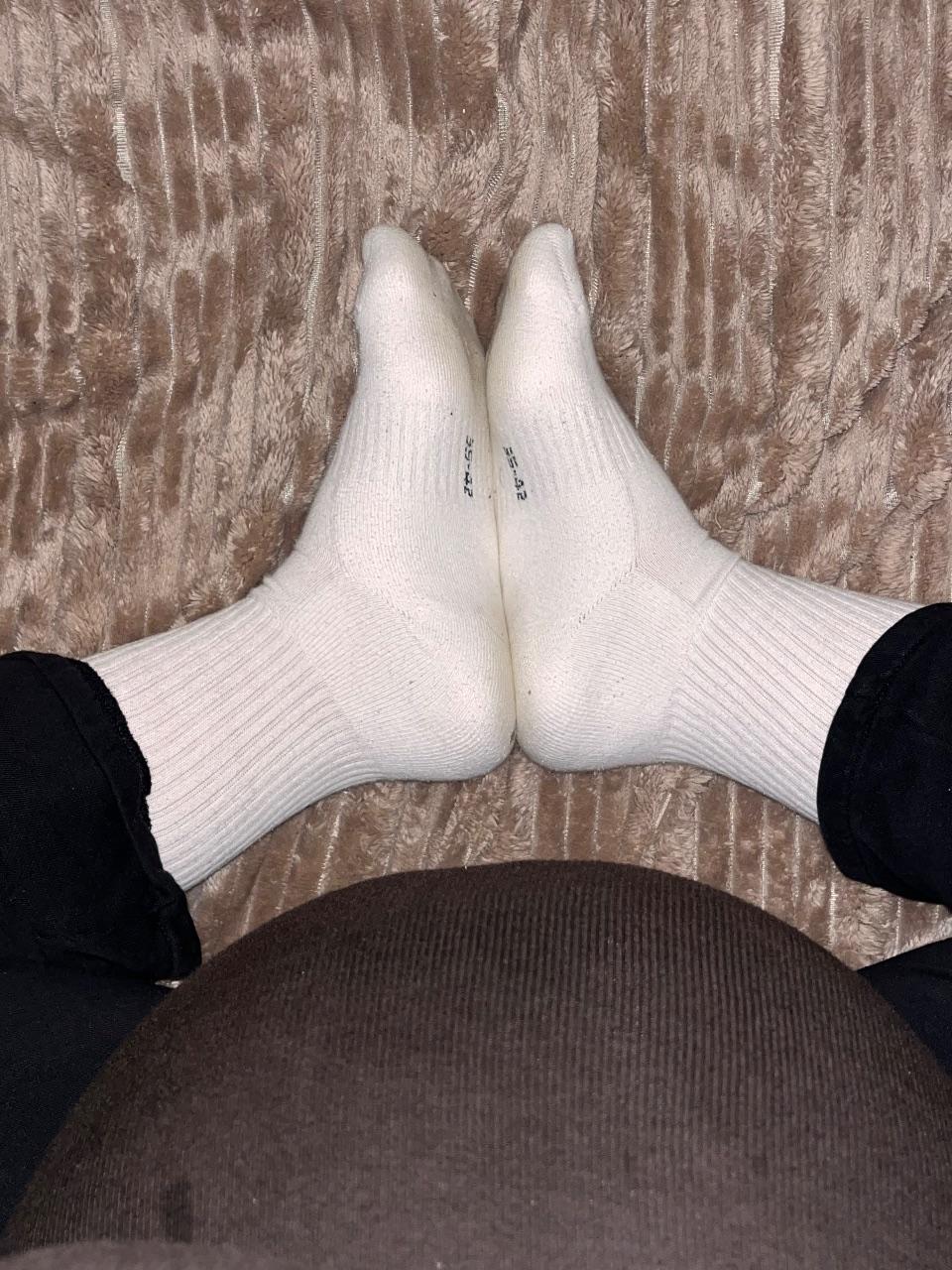 Preggo worn white socks by PreggoSockMommy
