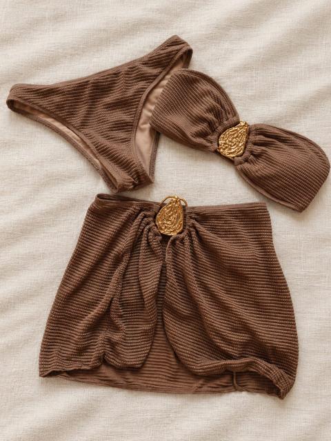 Ohne Marke Braunes 3-teiliges Bikini-Set mit Wickelrock Size XS