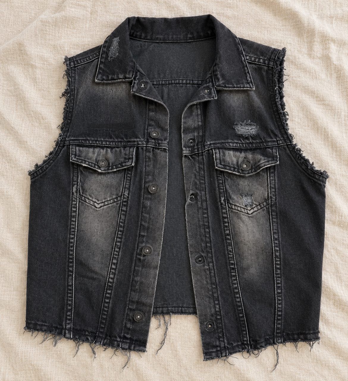 Ohne Marke Schwarze Jeansweste im Used-Look Size S