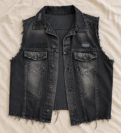 Ohne Marke Schwarze Jeansweste im Used-Look Size S