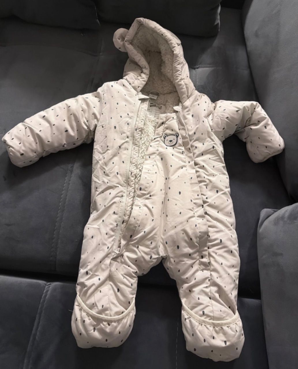 Dopodopo  Baby Winteroverall Gr. 62, beige mit Teddyfutter und Bärenohren Size 62