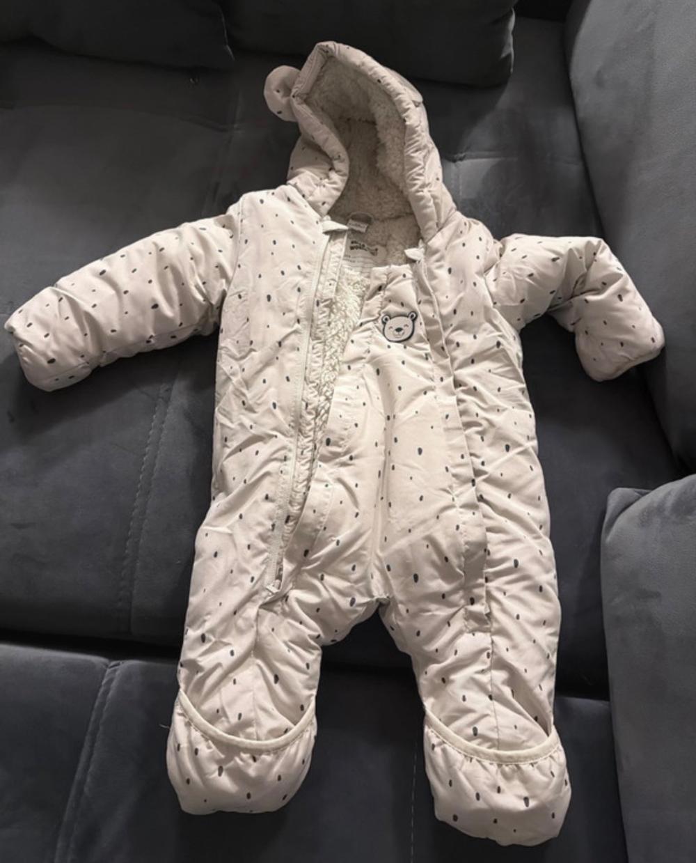 Baby Winteroverall Gr. 62, beige mit Teddyfutter und Bärenohren