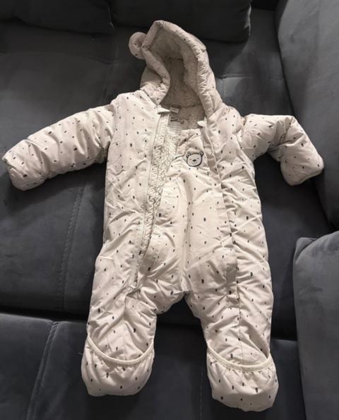 Dopodopo Baby Winteroverall Gr. 62, beige mit Teddyfutter und Bärenohren Size 62