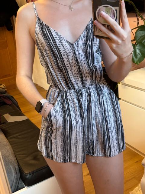 H&M Junpsuit Schwarz Weiß Größe 32 Size XS