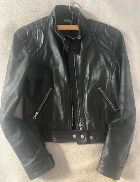 Ohne Marke Lederjacke Benetton schwarz, Gr. 36/38 Size S