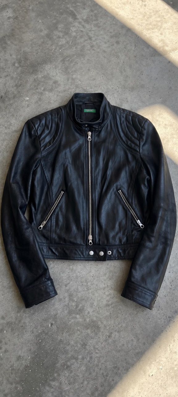 Ohne Marke Benetton Lederjacke | Schwarz | Größe 36/38 Size S