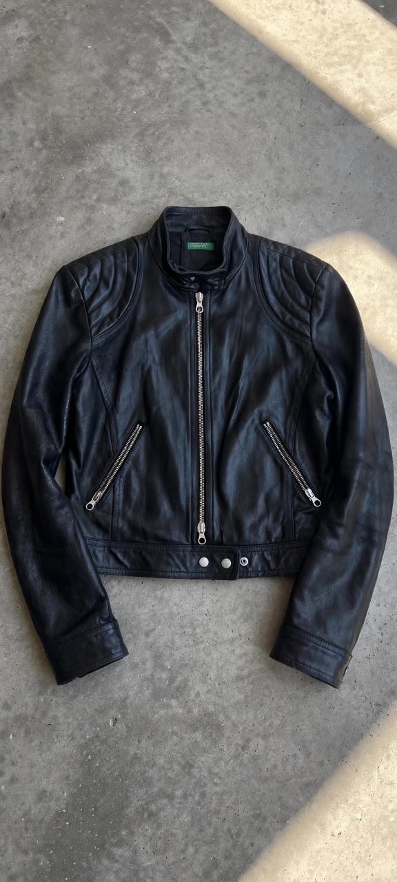 Benetton Lederjacke | Schwarz | Größe 36/38