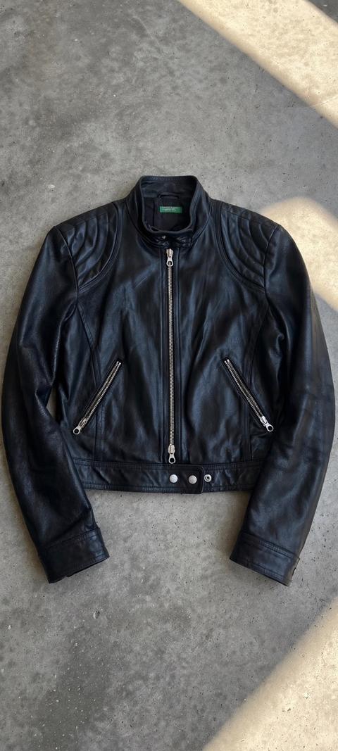 Ohne Marke Benetton Lederjacke | Schwarz | Größe 36/38 Size S