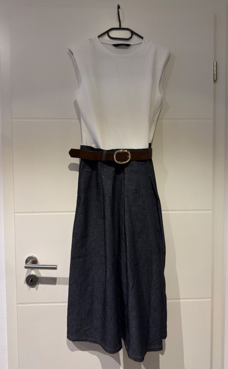 Zara Zara Kombiniertes Midi-Kleid mit Gürtel Denim Gr. M - ungetragen Size M