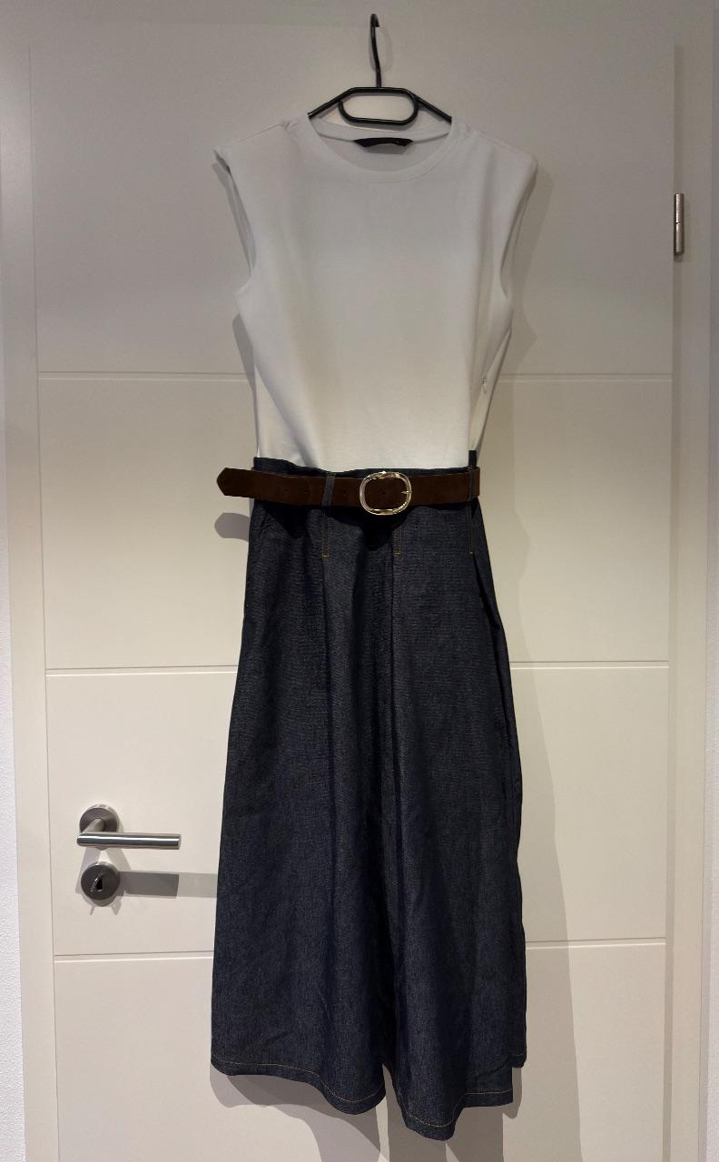 Zara Kombiniertes Midi-Kleid mit Gürtel Denim Gr. M - ungetragen