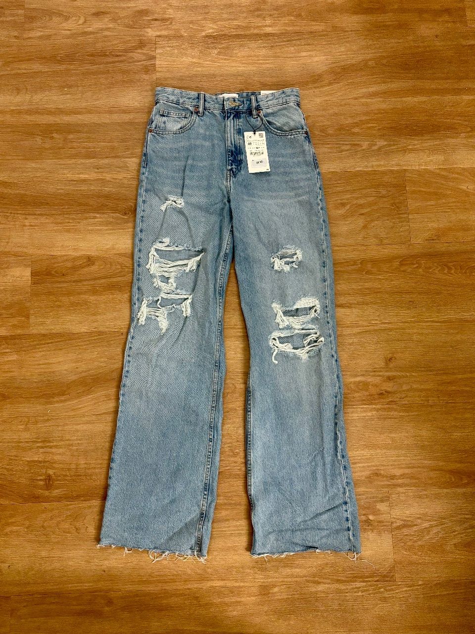 Zara ZARA High Rise Wide Leg Jeans Destroyed Gr. 40 Neu mit Etikett Size L