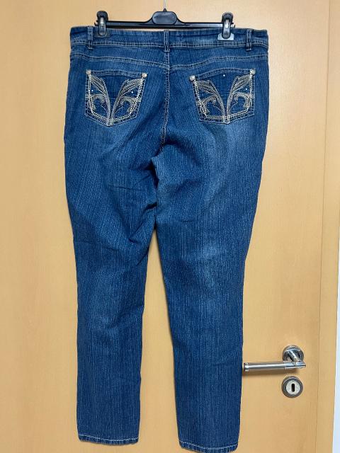 Ohne Marke Bestickte Y2K Jeans Gr. 44 / 46 (XXL) Dunkelblau Strass Glitzer Slim Fit Size XXL